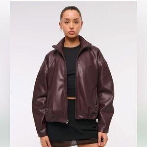 NWOT Burgundy Red Leather Bomber Jacket